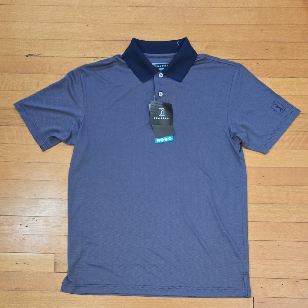 NWT, PGA TOUR, Motionflux Polo Shirt, Navy Blue & Purple, Men's S